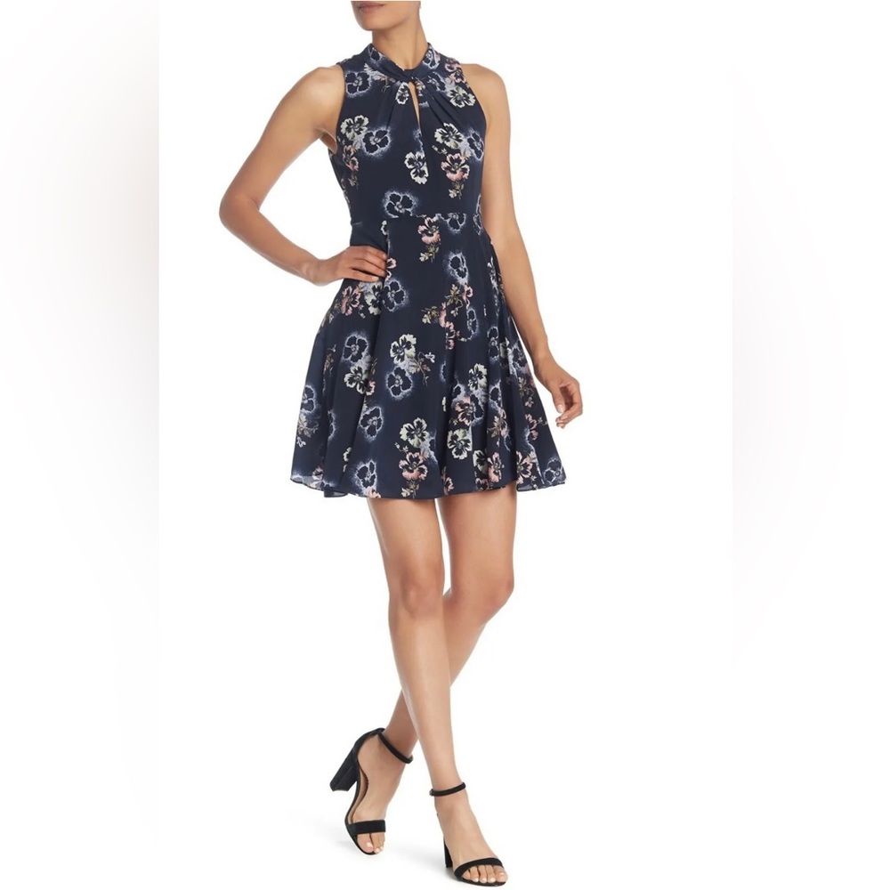 Rebecca Taylor Sleeveless Floral-Print Knotted Keyhole Dress